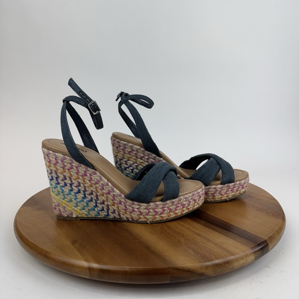 Womens Abound Sukie Blue Denim Platform Espadrille Wedge Sandals Size‎ 9 M GUC